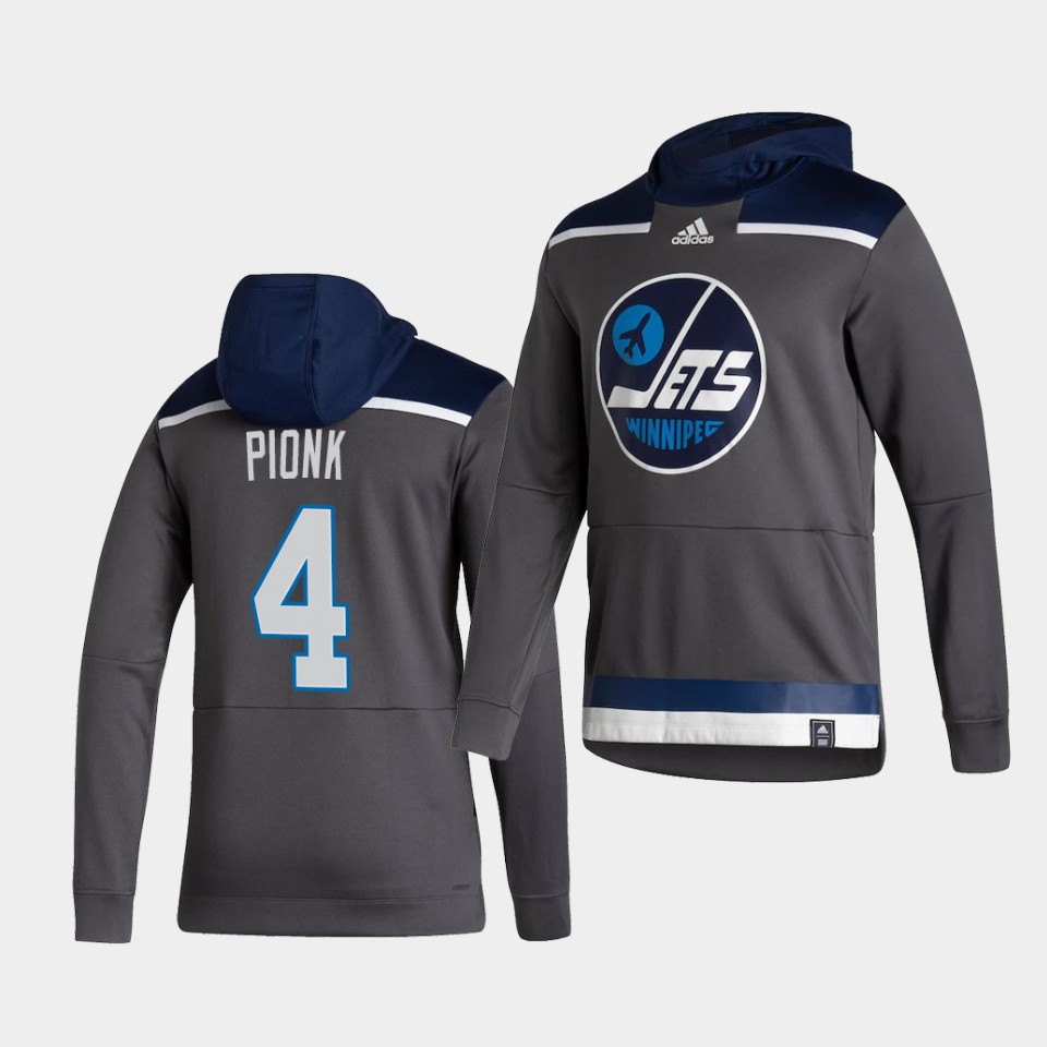 Men Winnipeg Jets #4 Pionk Grey NHL 2021 Adidas Pullover Hoodie Jersey->vancouver canucks->NHL Jersey